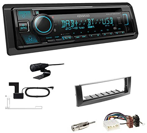 Kenwood KDC-BT560DAB 1-DIN Autoradio CD-Tuner mit Bluetooth Digitalradio DAB+ inkl. Einbauset passend für Mitsubishi Colt und Colt CZC Cabriolet 2004-2009 dunkelgrau