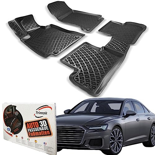 Trimak Passgenau 3D Fussmatten Auto Kompatibel mit Audi A6 C8 ab 2019 Auto Zubehör 1. und 2. Reihe Gummimatten Autos TPE Allwetter Geruchlos rutschfest Vorne & Hinten Schwarz