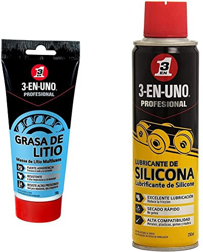 3-EN-UNO Profesional - Grasa de Litio Tubo -150gr y Lubricante de silicona en Spray- 250 ml