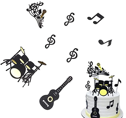 16Pcs Happy Birthday Cake Toppers Set Music Notes Cupcake Toppers Musical Theme Birthday Party Supplies Musical Instrument Cupcake Toppers for Birthday Musician Party