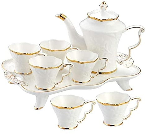 Tee Set Teeservice Teekanne Set 8-teiliges Keramik-Teeset, Tassen Und Kaffeetablett, Goldrand, Europäischer Stil, Nachmittagstee, Trinkgeschirr, Kaffeeset, Kaffee-Tee-Service Tee Service Teeservice Se