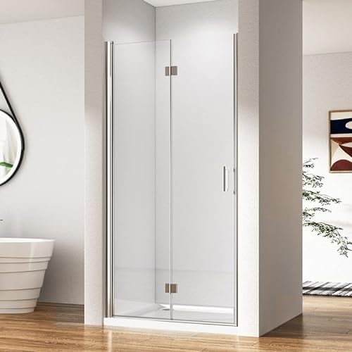 Duschkabine in Nische 80x195cm Falttür Duschabtrennung, Glas Nischentür Faltbar Dusche Duschtür aus 6mm ESG Sicherheitsglas Easy Clean beschichtung, Duschwand Drehfalttür Höhe 195cm