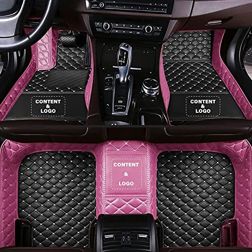 Tapis de Sol personnalisé pour Voiture en Cuir PU imperméable et antidérapant, Tous modèles de Voiture, Toutes Marques (Rose + Noir)