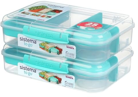 Sistema To Go Bento Box Create Fiambreras con compartimentos y recipientes para aperitivos | 1,48 L | Sin BPA | 2 unidades | Verde menta
