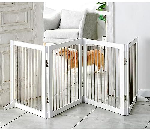 Puertas Plegables para Mascotas, Vallas De Madera Maciza para Perros Valla De Seguridad para Cachorros para La Casa, Puerta, Escalera, Pies De Apoyo Incluidos (Color : White, Tamaño : 4 panels/70x21