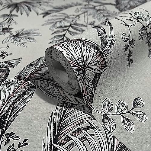 marburg Papier peint beige et noir floral moderne, naturel pour chambre ou salon, fabriqué en Allemagne 10,05 x 0,53 m