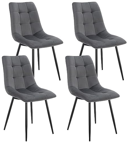 Juskys Esszimmerstühle Blanca 4er Set - Samt Stühle gepolstert - Stuhl für Esszimmer, Küche & Wohnzimmer - modern, belastbar bis 120 kg Dunkelgrau