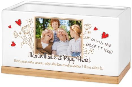 Maverton Pot de Fleur en céramique - personnalisé - Pot Plante intérieur - pour Bonsai et succulentes - pour Couples - pour Les Parents - pour Noces - Souvenir de Mariage - Mamie et Papy