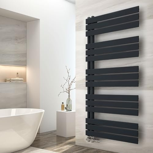 EMKE Badheizkörper 1320x600 mm, Handtuchheizkörper Seitenanschluss Badheizkörper Handtuchhalter Handtuchwärmer Handtuchtrockner Heizkörper Flach Bad Handtuchheizung Schwarz 798W