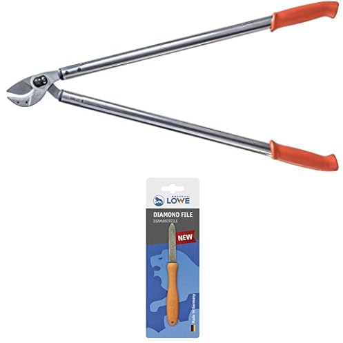 Original LÖWE Set bestehend aus Profi Amboss Astschere 22.080 zum Schneiden von Ästen, Zweigen, Bäumen oder Sträuchern - 80 cm & Diamantfeile 0023 für Scheren, Äxte und Werkzeuge
