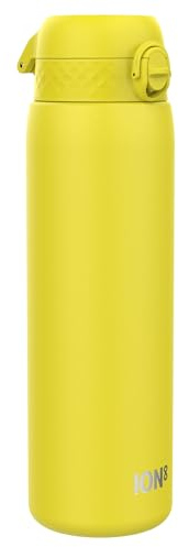 ION8 Gourde Inox Léger 1 Litre, Non Isolé, Anti-Fuite, Facile à Ouvrir, Verrouillage Sécurisé, Lavable au Lave-Vaisselle, Poignée de Transport, Acier Inoxydable, 1200ml, Jaune