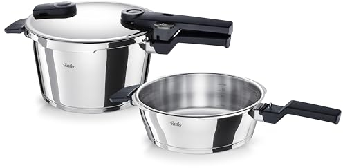 Fissler Vitaquick Jeu D’autocuiseurs, 3 Pièces (1 Faitout-autocuiseur 4,5 l + 1 Poêle-autocuiseur 2,5 l 22 cm), Compatible Induction, Métallique