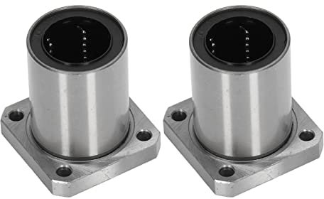 2 Pezzi Boccola con cuscinetto a sfere a flangia quadrata, Boccola con cuscinetto a sfera a movimento lineare lungo in acciaio inossidabile per macchina CNC, parti della stampante 3D