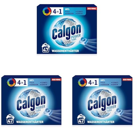Calgon 4-in-1 Power Tabs – Wasserenthärter gegen Kalkablagerungen, Schmutz und Korrosion in der Waschmaschine – Beugt unangenehmen Gerüchen vor – 1 x 47 Tabs (Packung mit 3)