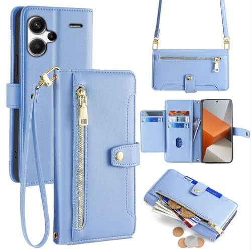 betterfon Handykette kompatibel mit Xiaomi Redmi Note 13 Pro+ 5G | Leder Handyhülle mit Kartenfächern | Handyhülle zum Umhängen | Hellblau