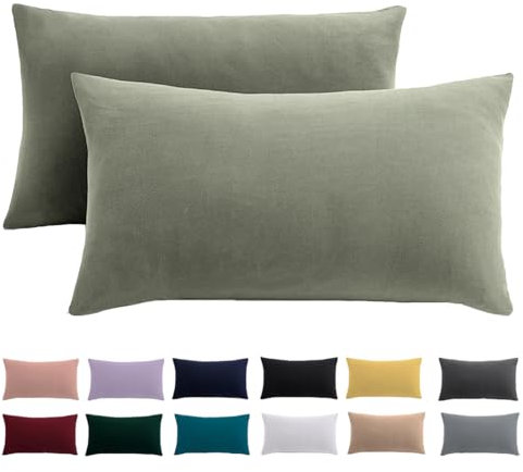 Kissenbezug 40 x 80 2er Set - Kopfkissenbezug 40x80 Salbeigrün Für Kissen 100% Mikrofaser Kissenhülle Bügelfrei & Knitterfrei mit Reißverschluss