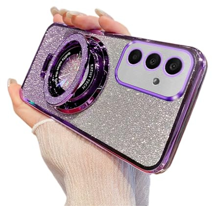 QIWEIQING Kompatibel mit Samsung Galaxy A21S Glitzer Hülle Kompatibel mit Ma-gsafe, Strass Bling Diamant Schutzhülle Ring Kameraschutz Silikon Schutzhülle für Samsung Galaxy A21S.Purple DS