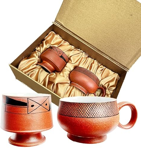 MoCulot Kaffeetasse Der Yangshao-Kultur, Kaffeetasse Aus Bemalter Keramik Im Vintage-Stil, Exquisites Geschenkset Aus Bemalten Kaffeetassen Für Hochzeiten/Geburtstage/Jahrestage Mit Geschenkbox