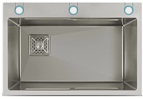 Edelstahl-Küchenspüle, handgefertigtes Multifunktions-Unterbauwaschbecken, Abfluss auf der linken Seite, 3 Löcher verbunden (Farbe: Silber, Größe: 68 x 45 cm)