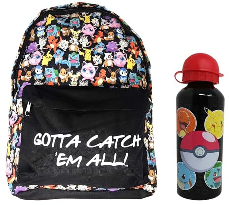 Theonoi Set Pokemon Rucksack Backpack Schulrucksack Schulranzen Schultaschen (Dose + Flasche A)