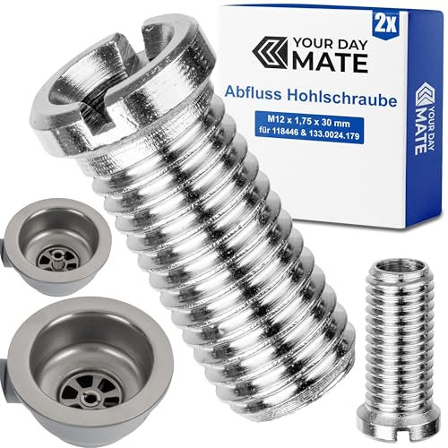 Tornillo banjo para válvula de cesta de colador, M12 x 1,75 x 30 mm, 2 piezas, compatible con juego de desagüe Franke Pamira y Blanco, repuesto para 133.0024.179, 118446, de latón, rosca estándar