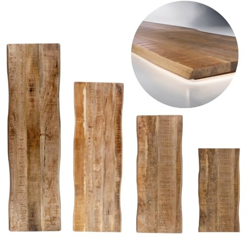 trelevo Holzplatte 100x40 cm, Mangoholz massiv 26mm, Tischplatte lackiert, Baumkantenplatte für Sitzbank, Waschtisch und Beistelltisch