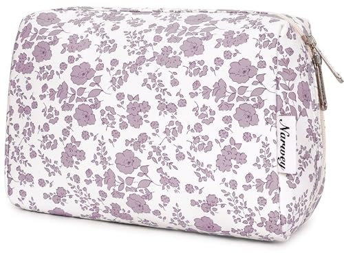 Narwey Make up Tasche Damen Schminktasche Kosmetiktasche Kulturtasche Damen Kulturbeutel, Makeup Tasche Makeup Bag (Kleine staubige Rose Blume, Groß)