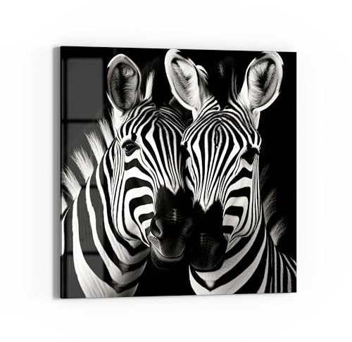 DEQORI Glasbild Echtglas | Motiv Zebra-Sinfonie | quadratisch einteilig 30x30 cm | schöne Dekoration | Wandbild für Wohnzimmer, Schlafzimmer, Flur & Küche | moderne Wanddeko