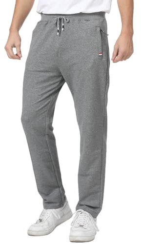 JustSun Jogginghose Herren Trainingshose Sporthose Herren Lang Freizeithose Baumwolle mit Reissverschluss Taschen Hellgrau XL