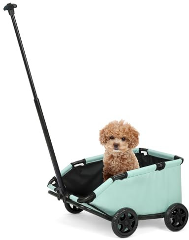 Mini-Hundewagen für Mini-Haustiere, Faltbarer multifunktionaler Einkaufswagen mit ausziehbarem Ziehgriff Im Freien, Wagon eingebautem Kissen und Sicherheitsseil mit Aufbewahrungstasche (Blaugrün)