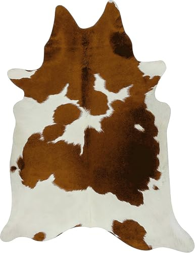 URBAN BUCK Alfombra de piel de vacuno marrón y blanca natural de alta calidad con pelo de vaca sobre alfombra para decoración de dormitorio, 182,88 cm x 182,88 cm