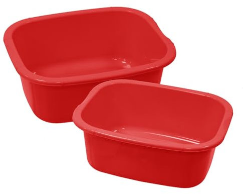 simpa 11L Multi-Purpose Red Plastic Rectangular Household Cleaning Bowl for Washing Up, Window Cleaning, Car Valeting and Multi Room Spot Cleaning Tasks - Set of 2 Bowls.