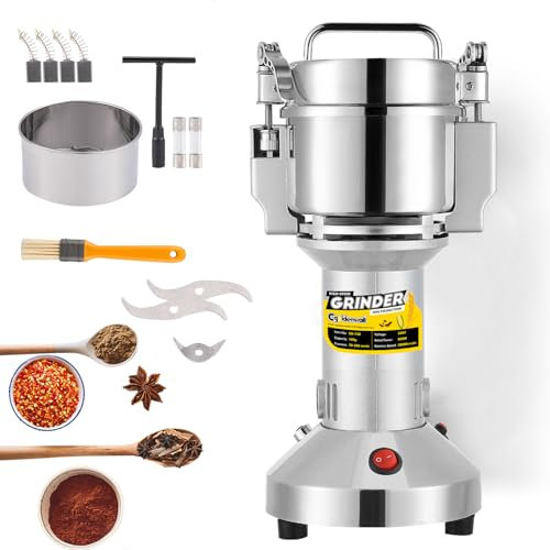 CGOLDENWALL Molino Eléctrico de Granos 30-300 Mallas Molienda Superfina para Hierbas/Granos/Especias/Semillas 28000 RPM Acero Inoxidable de Alta Velocidad (150g Vertical)