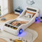YEHTOKHOME Lits rembourrés 90x200cm Enfants Forme de Voiture,Multifonctionnels lit Simples avec Roues éclairées et Espace de Rangement,PU(sans Matelas) (Blanc)