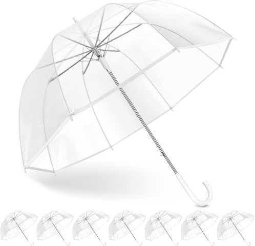 Lot de 8 parapluies transparents à bulles pour mariage avec large couverture, léger, protection contre le vent et la pluie, cadre en fibre de verre solide, parapluies de pluie transparents pour mariée