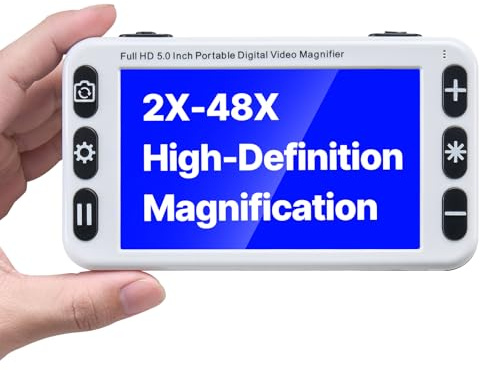 VEVOR Portable Digital Magnifier, 5-inch HD Electronic Video Magnifier for Low Version, 2X - 48X Electronic Reading Aid with 13MP Near & Far Dual Lens, 26 Color Mode, AV/HDMI Output & Foldable Handle