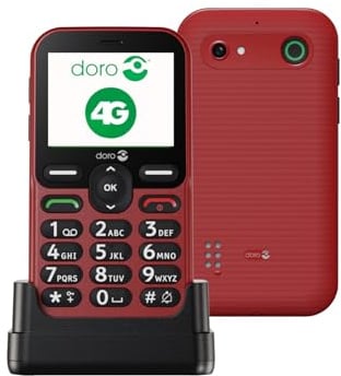 DORO - Téléphone Doro Leva E10 4G Pour Seniors - Écran Paysage 2,4, Touches Contrastées, Son Extra Fort & Clair, HD Voice, Caméra, Touche Doro Secure - Avec Station De Recharge - Rouge