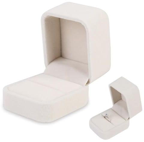 Bravien Ringschachtel aus Samt, Cremeweiß, elegante Box für Verlobungsringe, Hochzeit und Eheringe, raffiniertes Design, mit weichem Kissen und praktischer Aufbewahrung