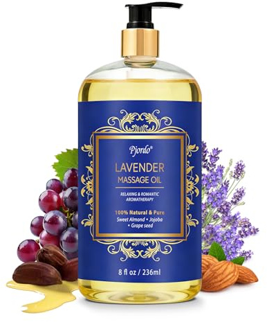 Pjordo Aromatherapy Lavender Massage Oil for Calming, Soothing & Relaxing, Natural Body Massage Oil for Massage Therapy with Jojoba & Sweet Almond, No Stain & Non-Sticky, Spa Gift for Her Him