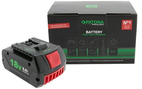 PATONA Premium Akku 18V 5.0Ah – kompatibel mit Bosch GBA 18V – Li-Ion Ersatzakku passend für Bosch Professional System, Lange Laufzeit