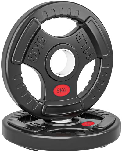SPORTNOW Discos Pesas Olímpicos, Agujero Ø50 mm, 2 Discos de Pesas 5 kg con Anillo Interior de Acero y Triple Agarre, para Mancuernas y Barras, Entrenamiento Fitness en Casa, Gimnasio, Negro