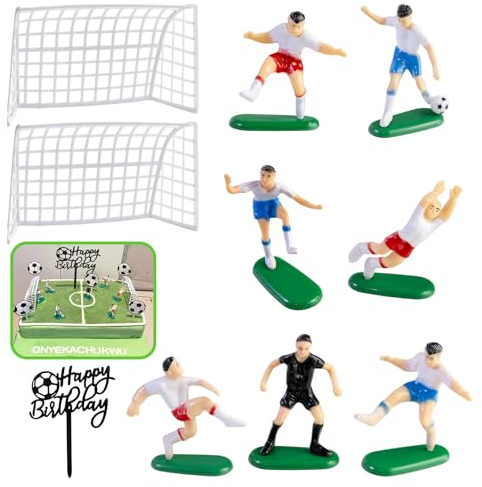 10PCS Tortendeko Fussball Junge:Fussball Tortendeko Geburtstag Kuchen Deko | Fußball Spieler Figur mit 2 Tor, Acryl Tortenaufleger mit Happy Birthday,für Fussballfans & Fußballthemenpartys