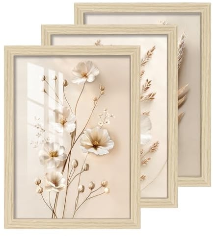 2cm 3Pcs A3 Marcos de Fotos madera con Vidrio Acrílico HD, MDF Portafotos Marco 30x40 cm Natural, Horizontal o Vertical Mostrar Foto Marcos para Fotos, Cuadros, Pósteres, Puzzle, Documentos, Diplomas