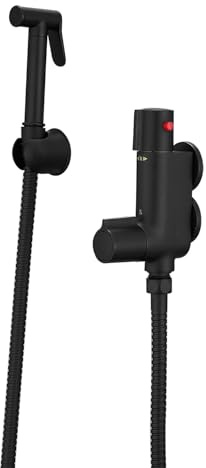 Mattschwarzes Bidet-Sprüharmatur-Set mit Thermostat-Mischventil, vertikale Duschstange für Wohnmobil, Boot, Wohnwagen, Wohnmobil, 45 mm Zentren, Bidet-Sprühlösung