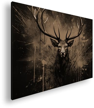 Farbenhorizont Leinwandbild Dunkler Hirsch im blutroten Farbspektakel Format: 120x80cm Effekt: Sepia XXL Wandbild auf Keilrahmen/Kunstdruck/Bild Wohnzimmer Dekoration