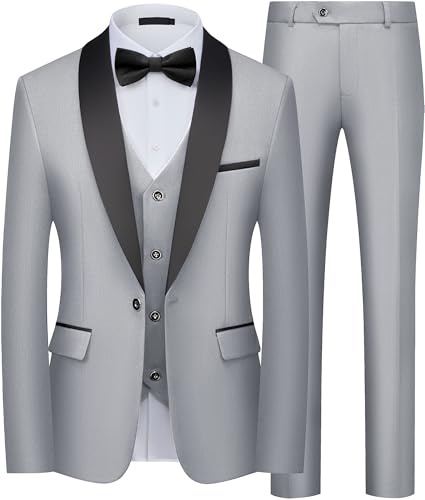 Costume Homme 3 Pièces Slim Fit Smoking Châle Mariage Veste Gilet Pantalon