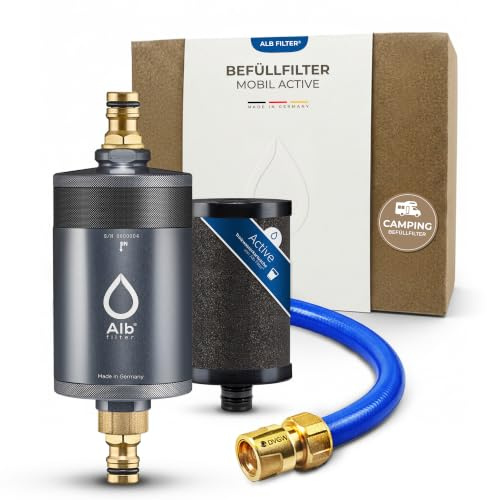 Alb Filter MOBIL ACTIVE Befüllfilter Camping Alu Titan + PROTECT | Reduziert Schadstoffe, Chlor & Sediment, Befüllfilter für Wohnmobil & Camper, GEKA-Set Gardena-kompatibel, Made in Germany