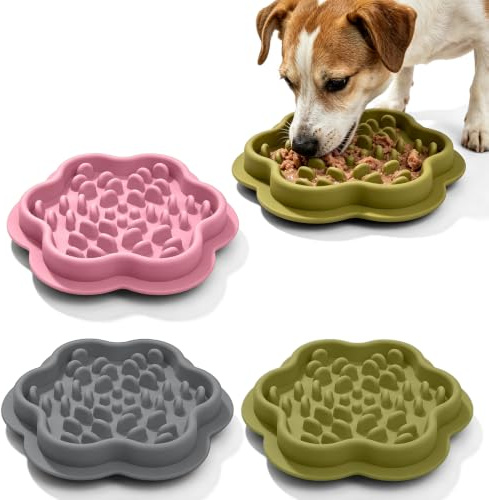 3 cuencos anticabestrillo para perros, diámetro de 22 cm, comedero lento para perros, de silicona apilable con ventosa para una digestión saludable para perros y gatos pequeños, medianos y grandes