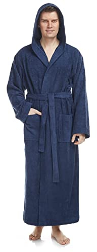 Herren Bademantel mit Kapuze, Größe: XXL-3XL Lang, Farbe: Marine