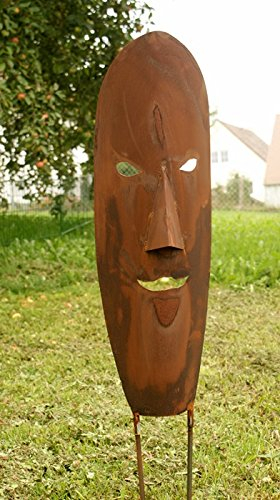 Gartendekoshop24 – Gartendeko Rost Skulptur, Maske, 75 cm. Trendige Rost Figur als Deko für Ihren Garten, wetterfest. Gartenstecker aus Rost, Figurenstecker, handgefertigt. African Style Maske.